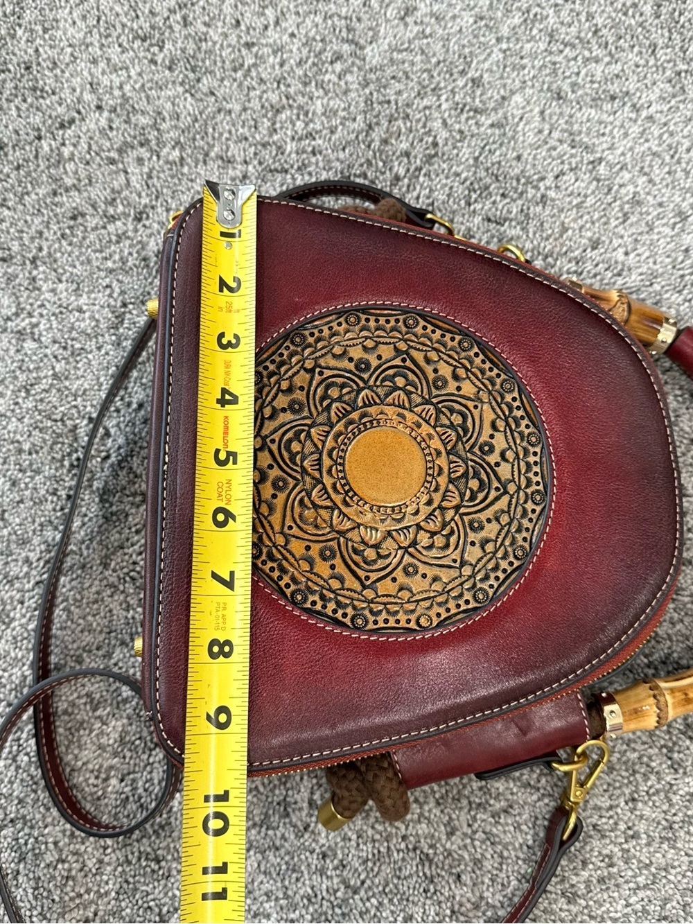 Red Genuine Leather Retro Top Handle Structured Crossbody Stachel Bag Zip Close - Picture 13 of 16